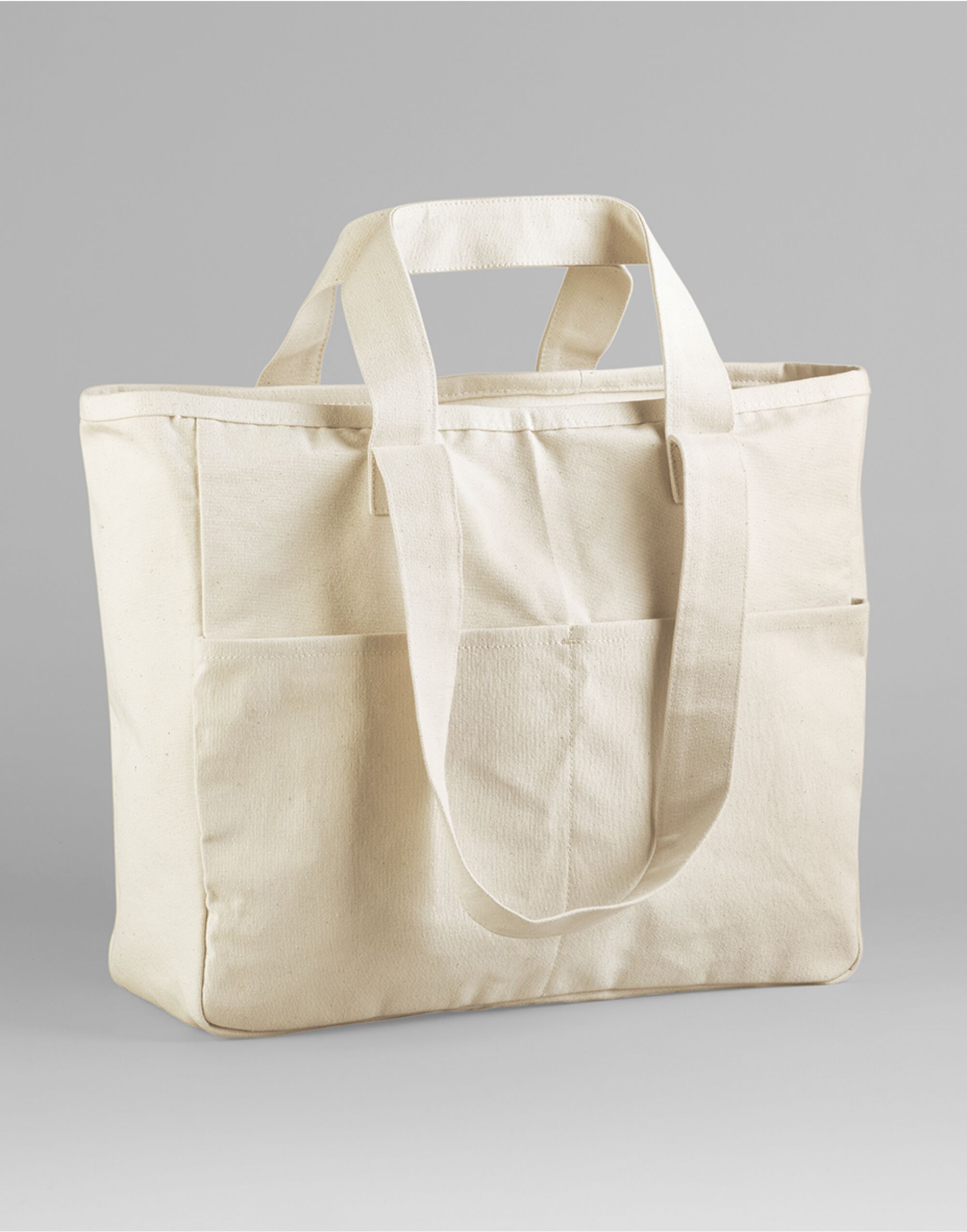 W604 Double Handle Cargo Pocket Tote Natural
