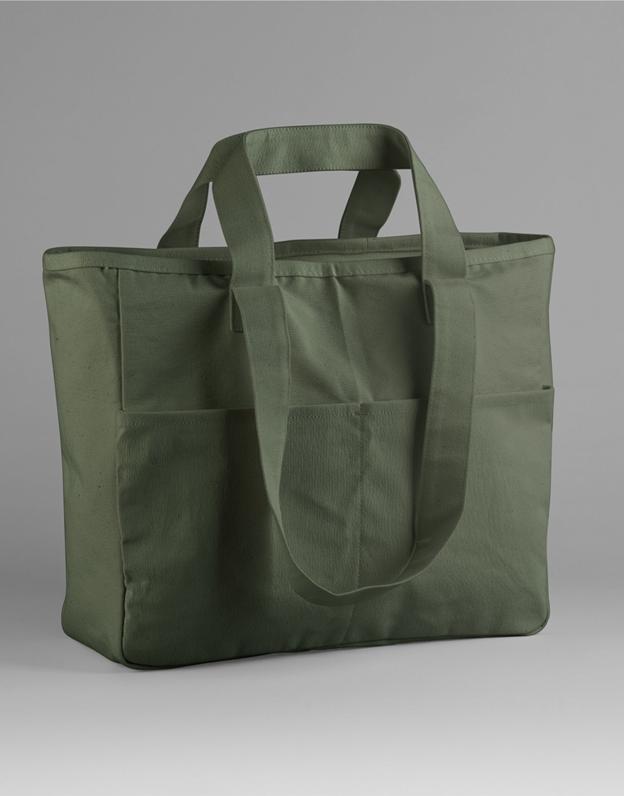 W604 Double Handle Cargo Pocket Tote Olive Green