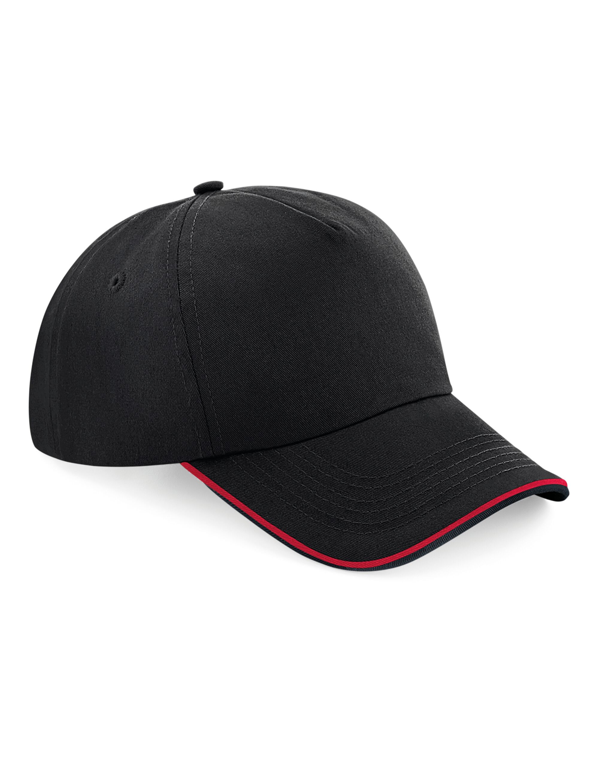 B25C Authentic 5 Panel Cap - Piped Peak Black/Classic Red