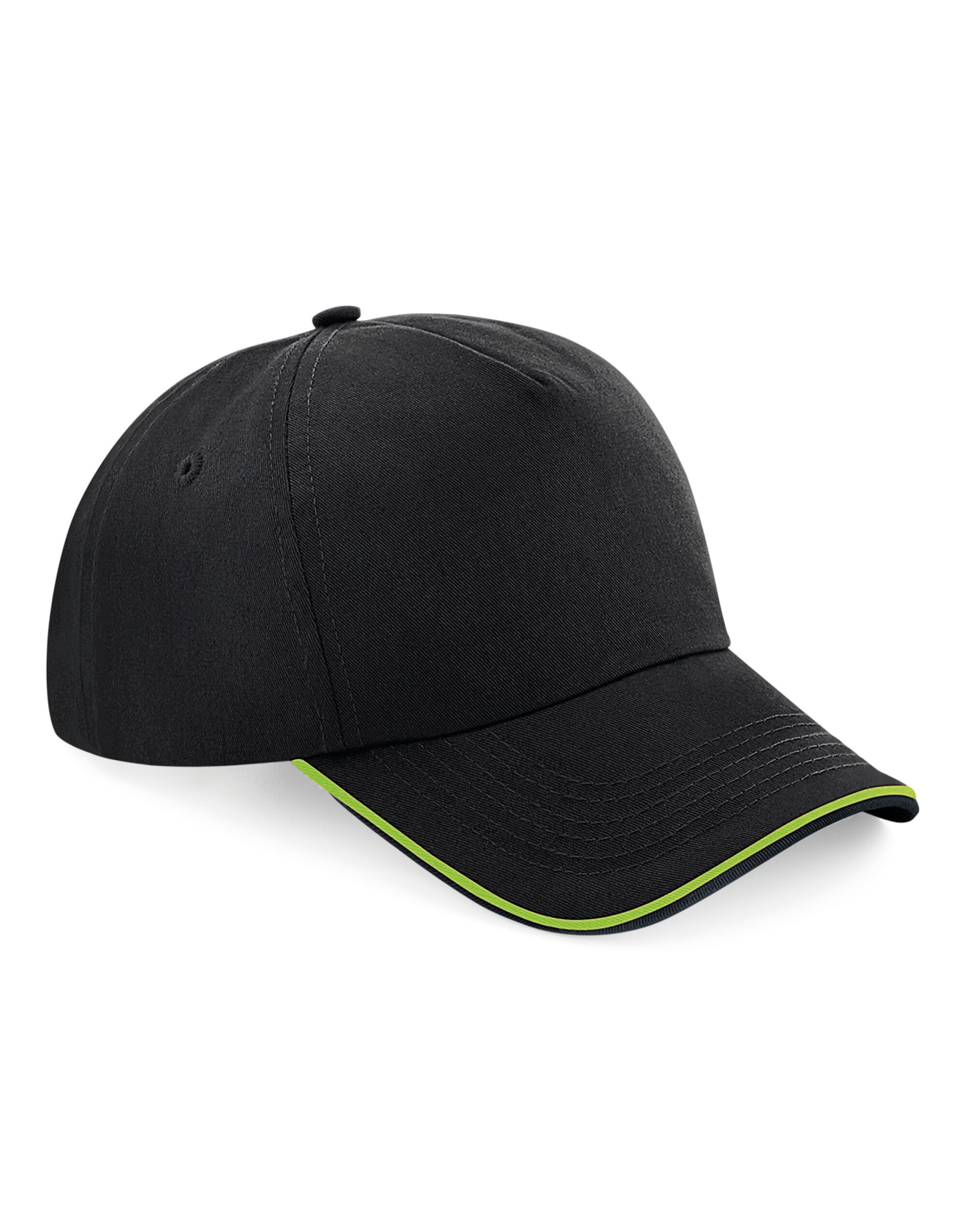 B25C Authentic 5 Panel Cap - Piped Peak Black/Lime Green
