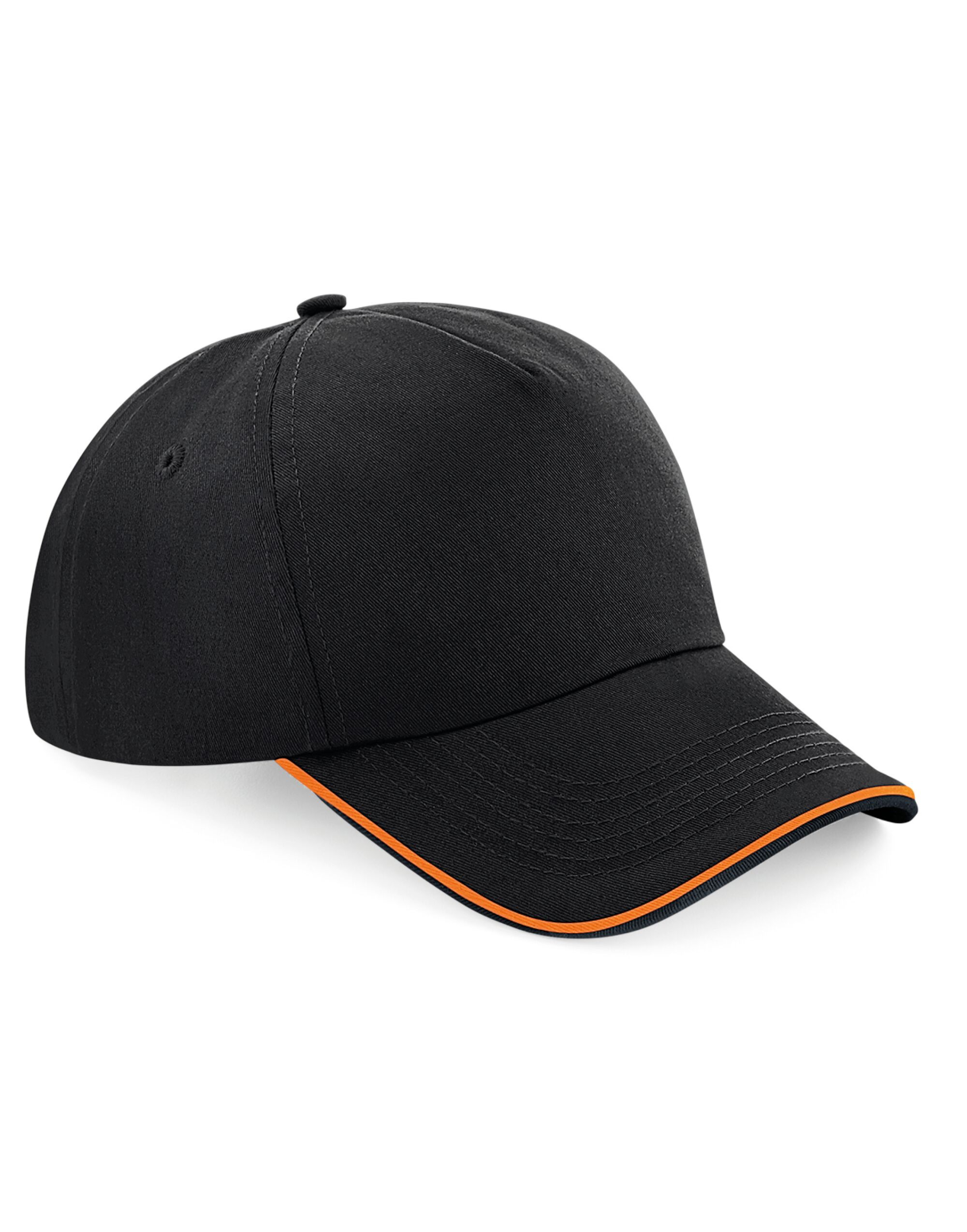 B25C Authentic 5 Panel Cap - Piped Peak Black/Orange
