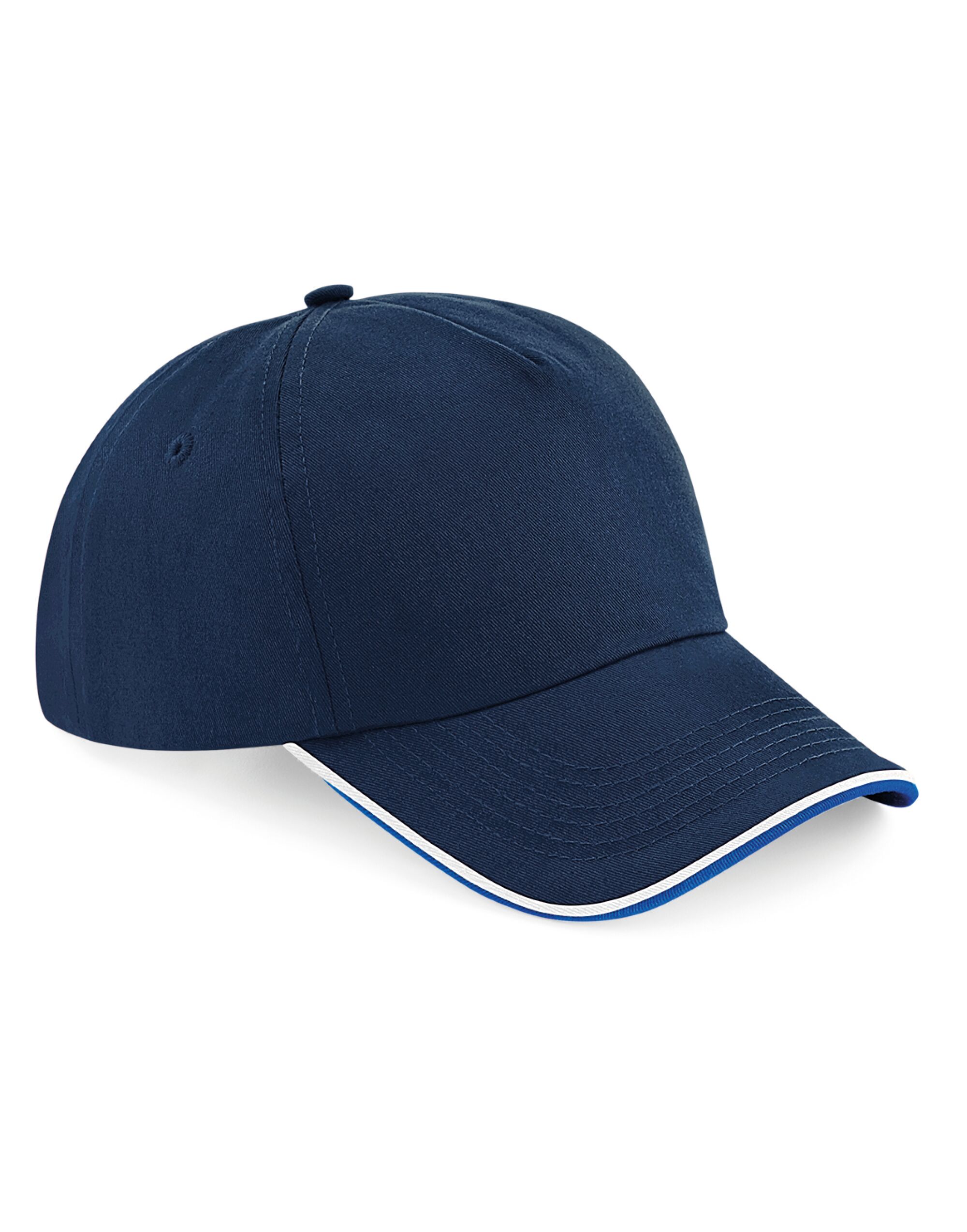 B25C Authentic 5 Panel Cap - Piped Peak French Navy/Bright Royal/White