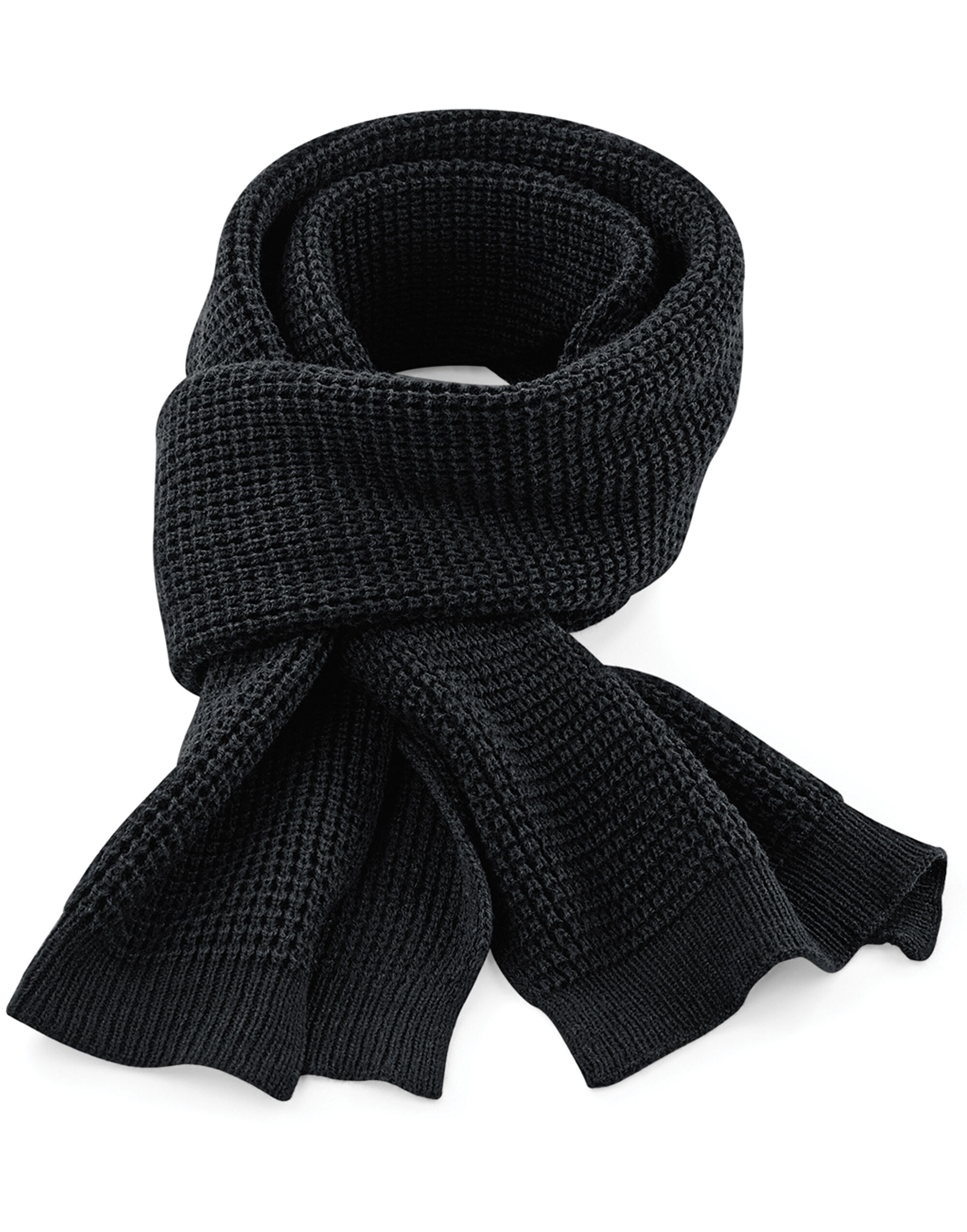 B424 Classic Waffle Knit Scarf Black