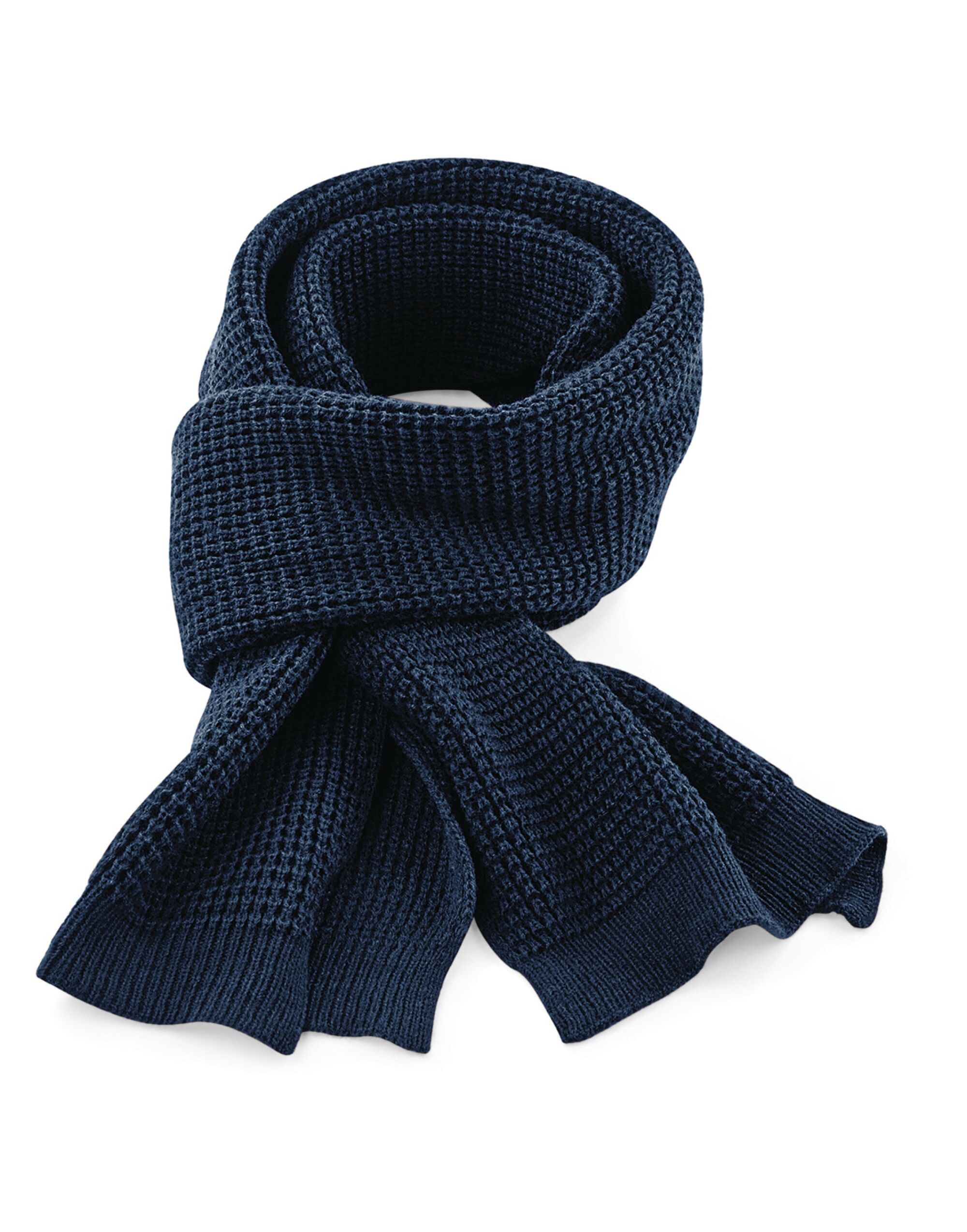 B424 Classic Waffle Knit Scarf French Navy