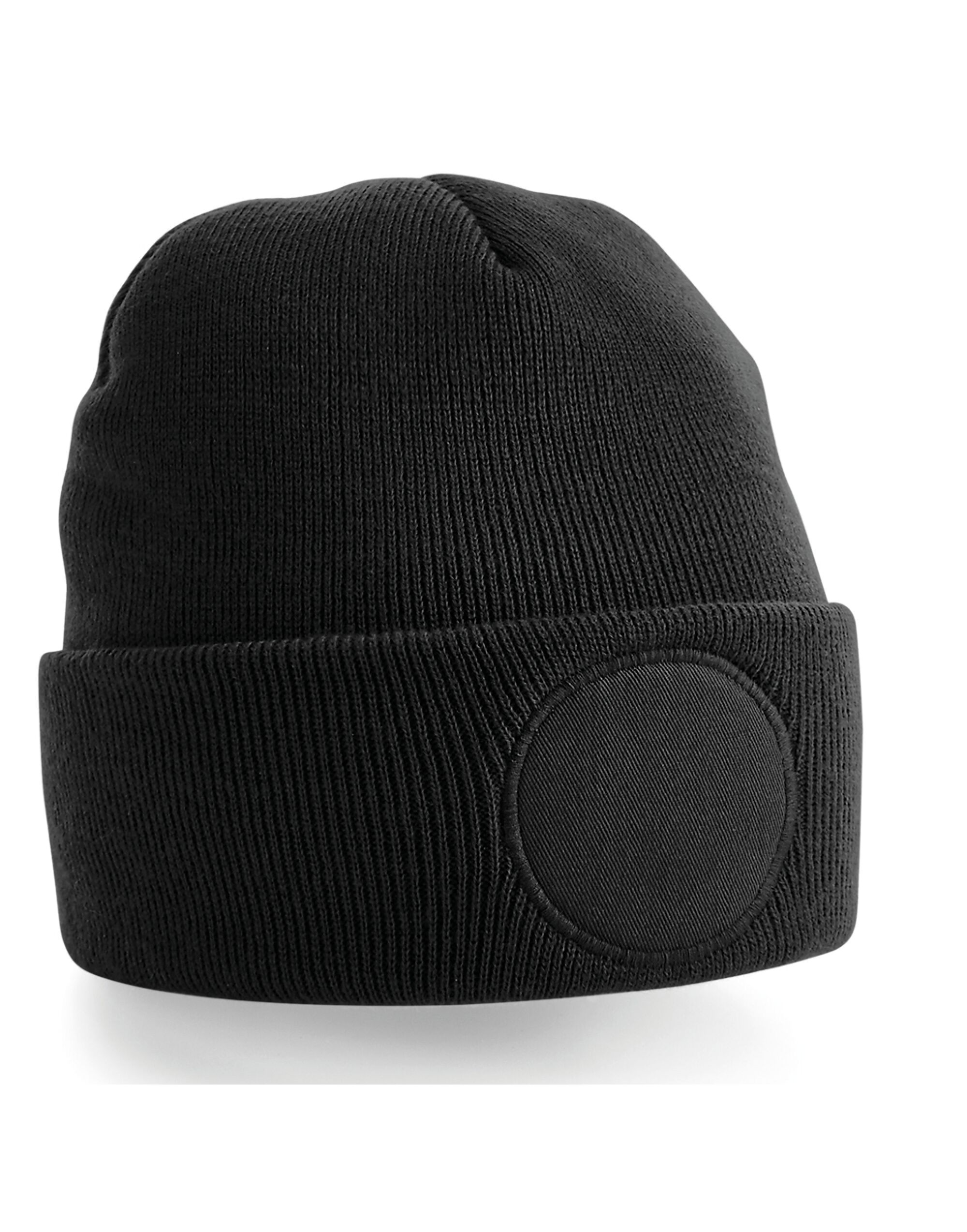 B446 Circular Patch Beanie Black