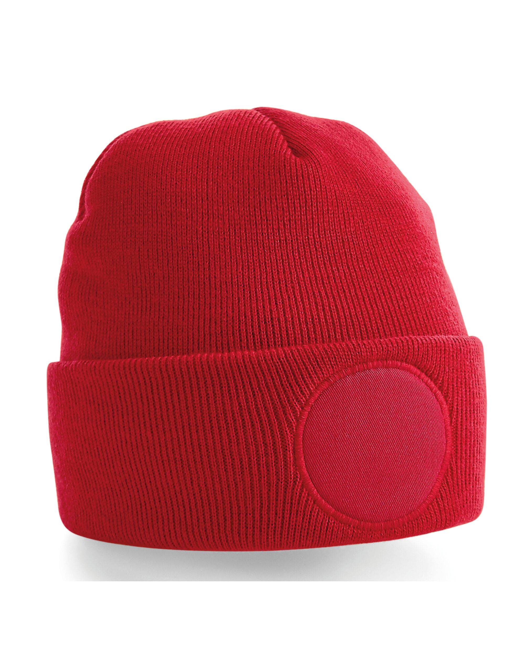 B446 Circular Patch Beanie Classic Red