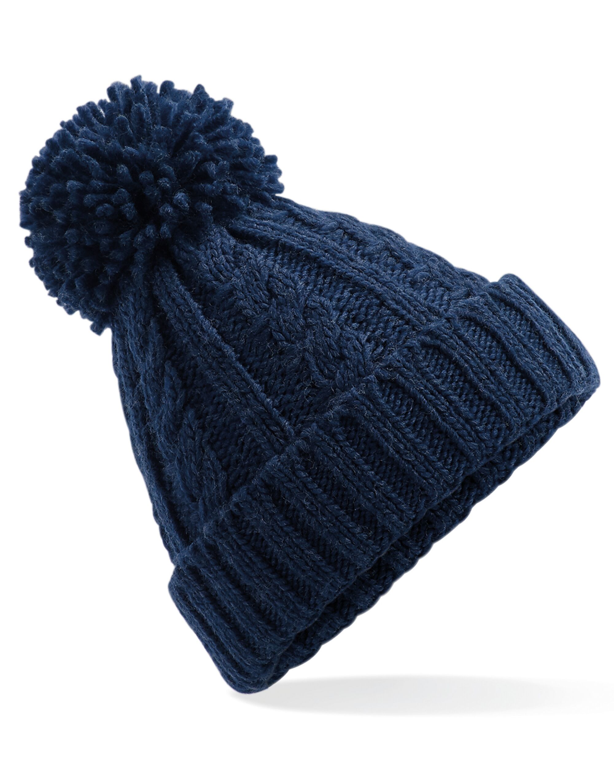 B480 Cable Knit Melange Beanie Navy
