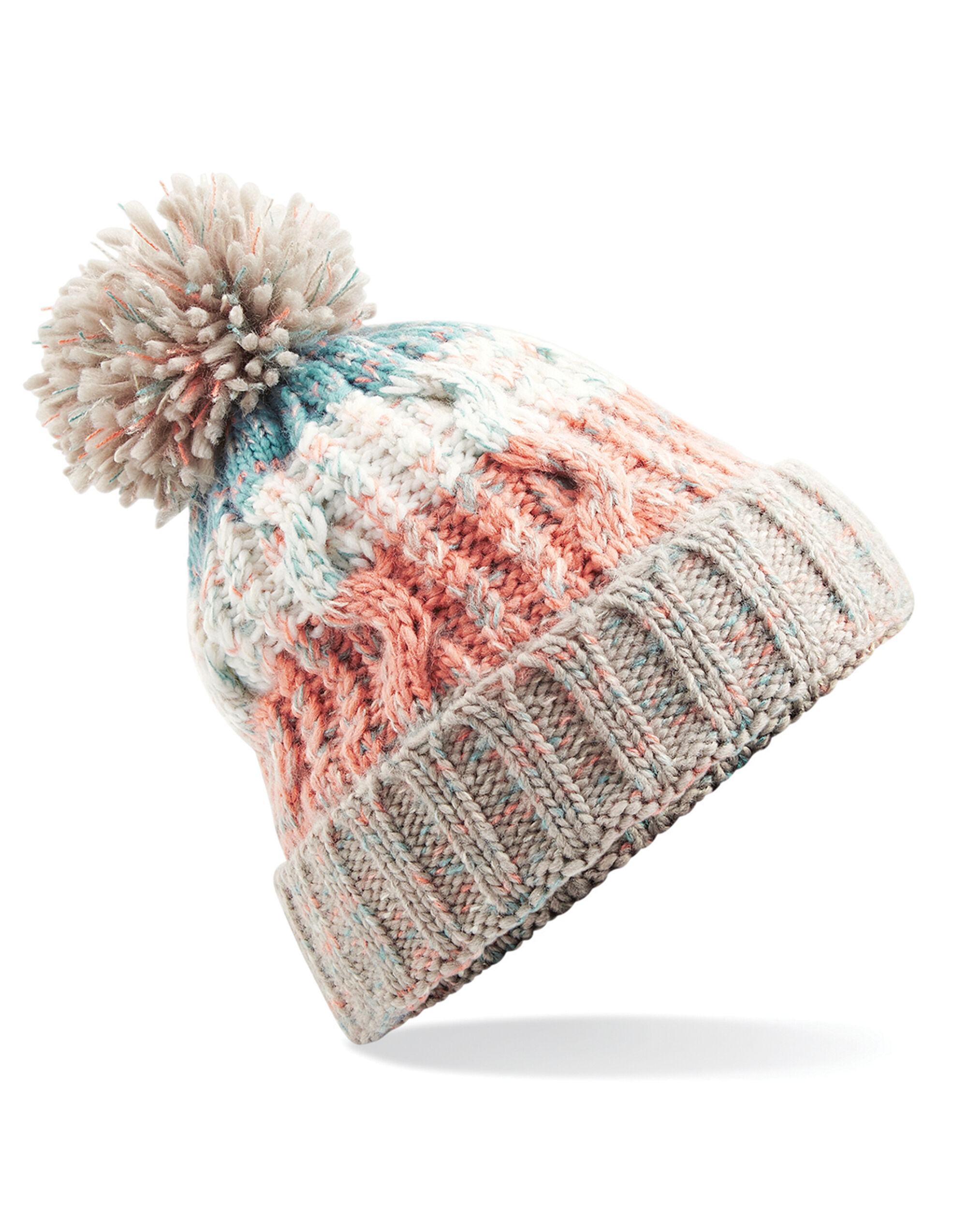B486 Corkscrew Pom Pom Beanie Milkshake Mix