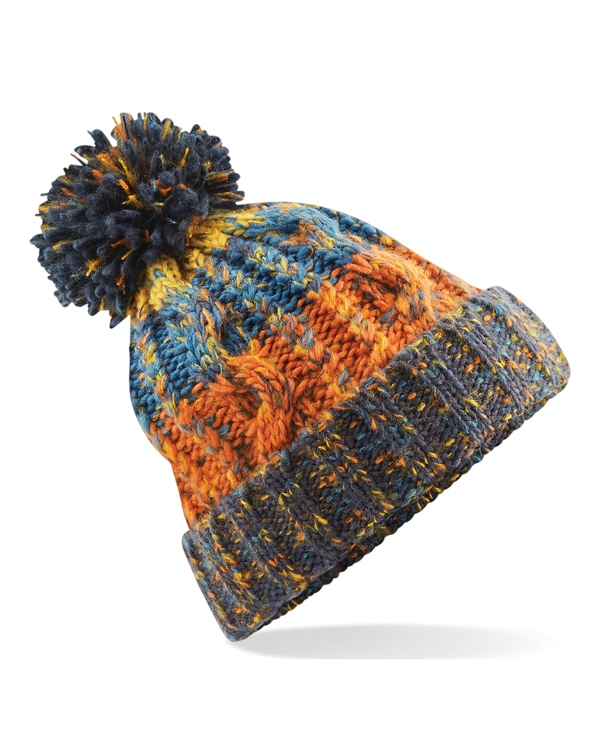 B486 Corkscrew Pom Pom Beanie Retro Blues