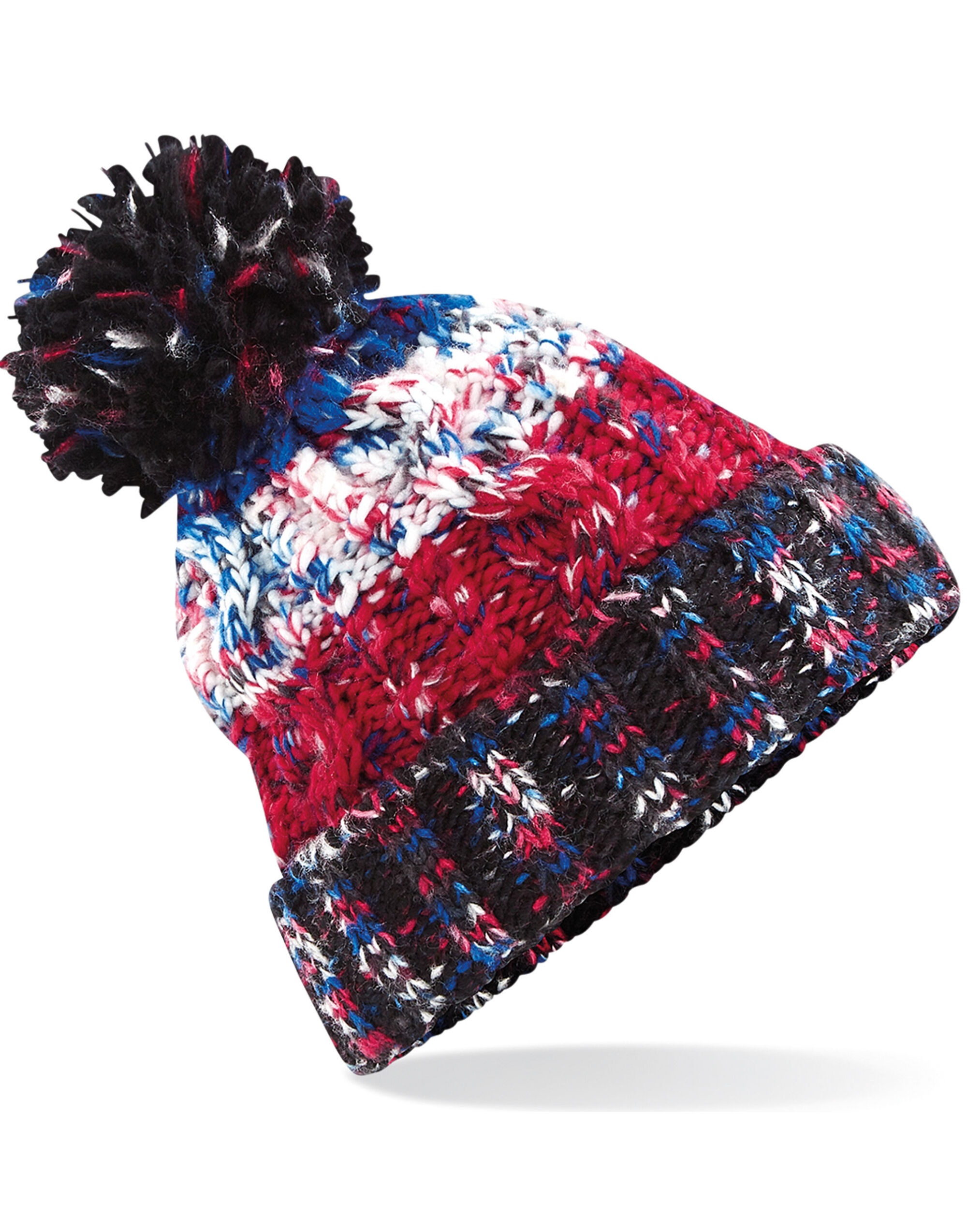 B486 Corkscrew Pom Pom Beanie Black Jacks