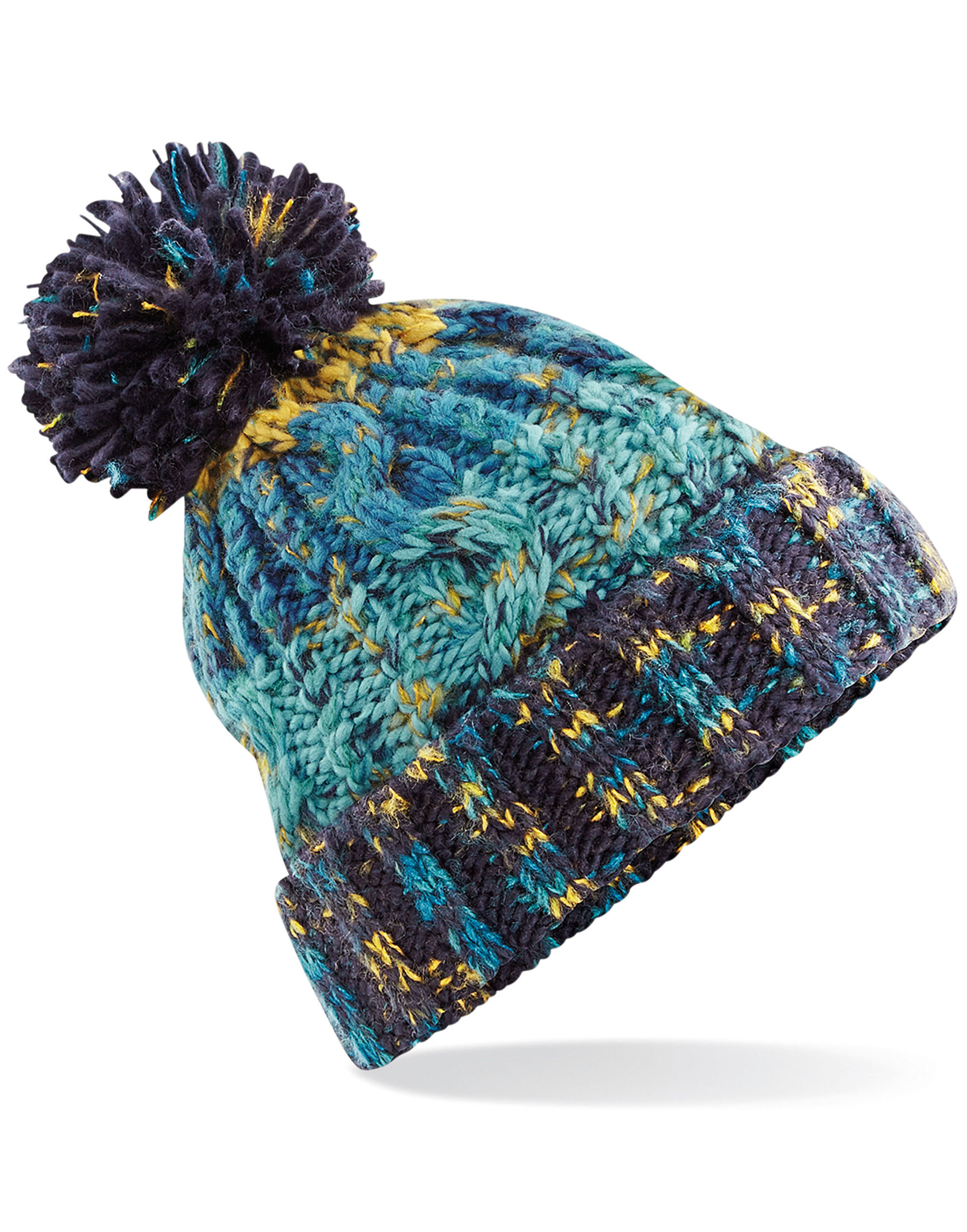 B486 Corkscrew Pom Pom Beanie Marine Splash