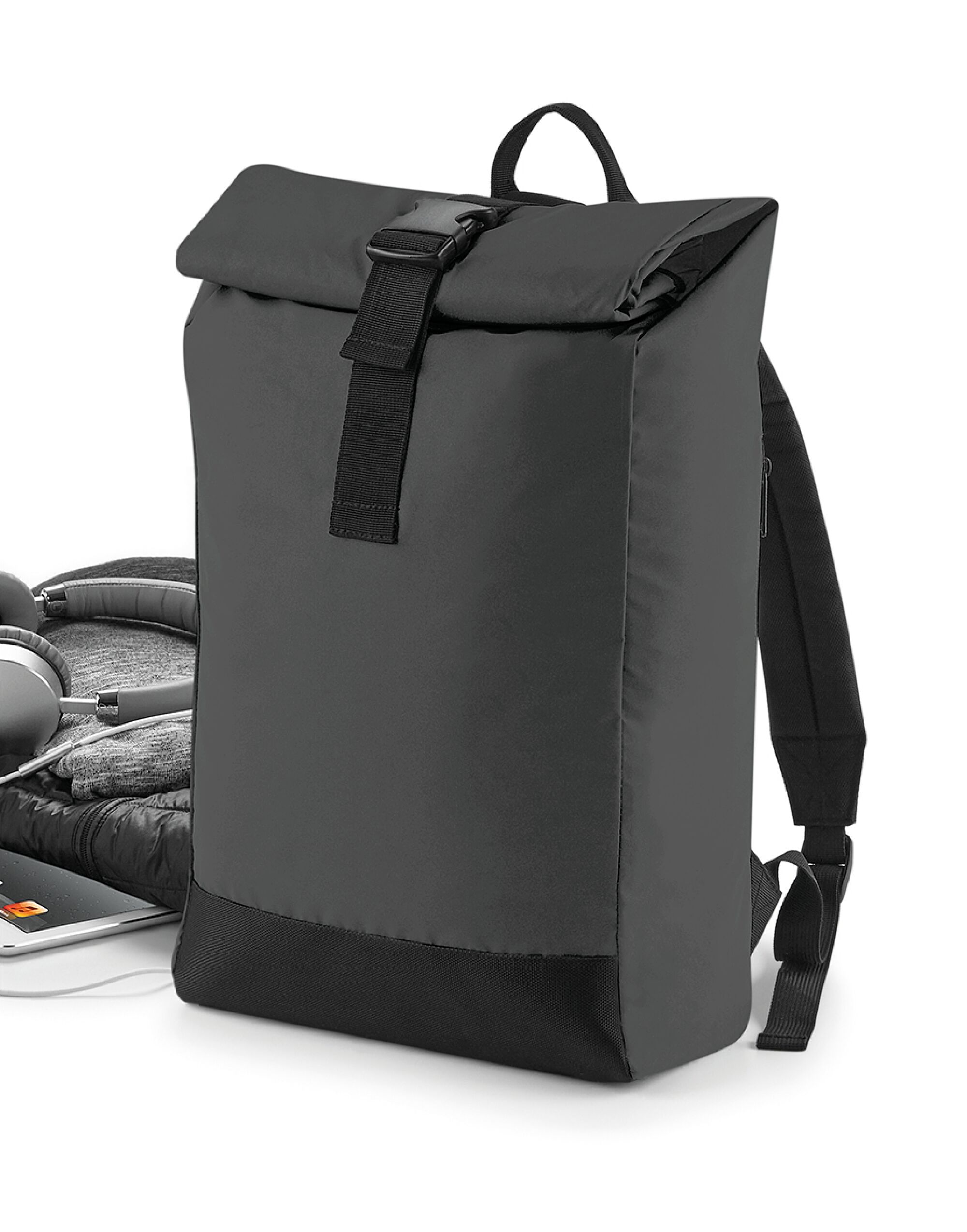 BG138 Reflective Roll-Top Backpack Black/Reflective