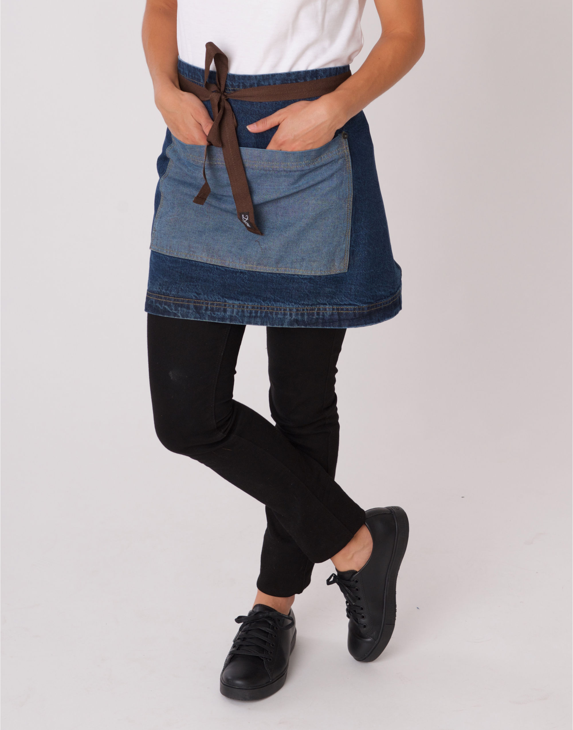 DP103B1 Washed Denim Contrast Waist Apron Washed Blue Denim