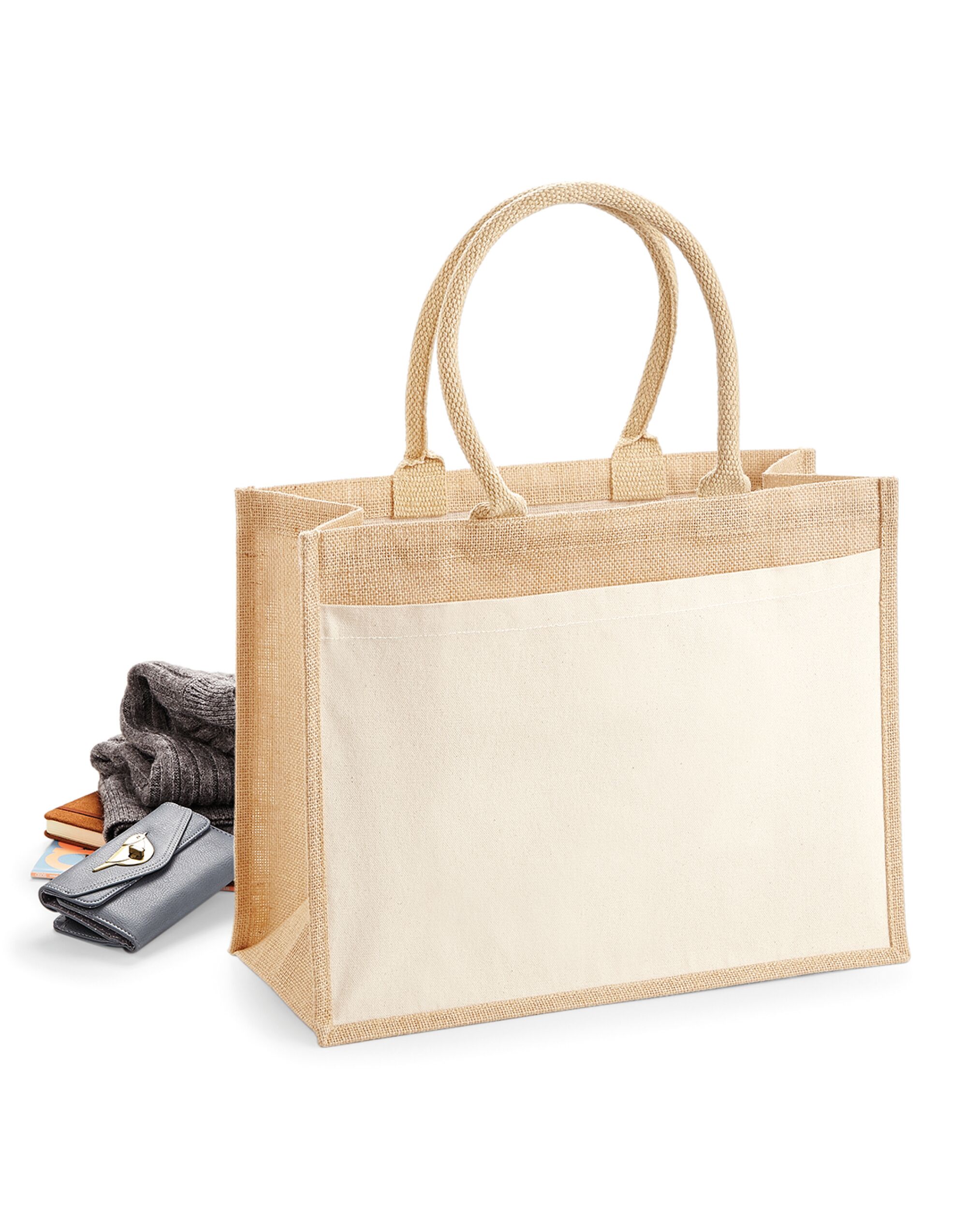 W427 Cotton Pocket Jute Shopper Natural