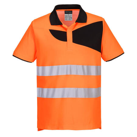 Portwest PW212 PW2 Hi-Vis Cotton Comfort Polo Shirt S/S Orange/Black