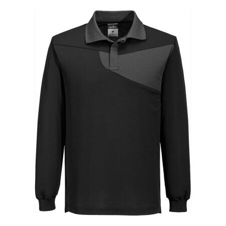 PW218 PW2 Cotton Comfort Polo Shirt L/S Black/Zoom Grey