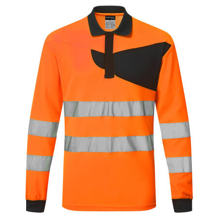 Portwest PW220 PW2 Hi-Vis Polo Shirt L/S Orange/Black