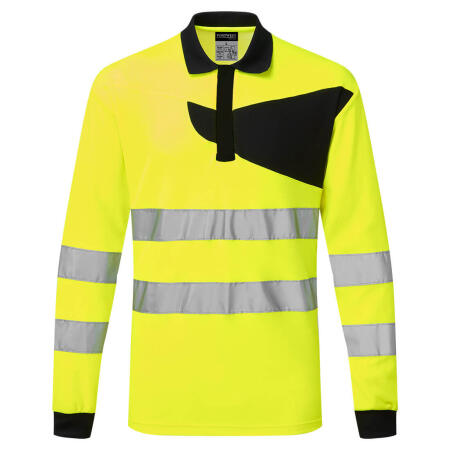 Portwest PW220 PW2 Hi-Vis Polo Shirt L/S Yellow/Black