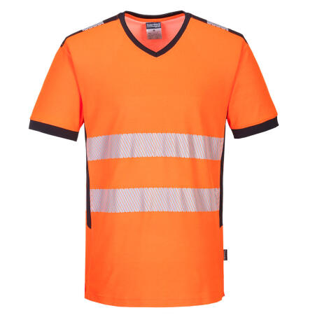 PW310 PW3 Hi-Vis V-Neck Mesh Insert T-Shirt S/S  Orange/Black