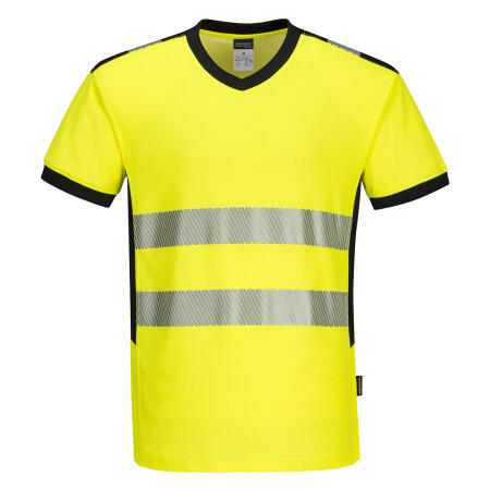 PW310 PW3 Hi-Vis V-Neck Mesh Insert T-Shirt S/S  Yellow/Black