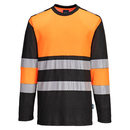 PW312 PW3 Hi-Vis Cotton Comfort Class 1 T-Shirt L/S  Orange/Black