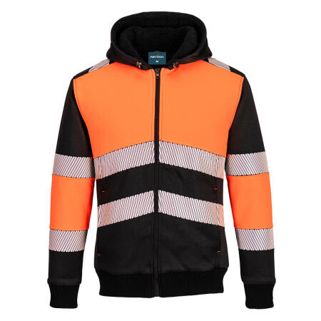 PW377 PW3 Hi-Vis Zipped Class 1 Winter Hoodie Orange/Black