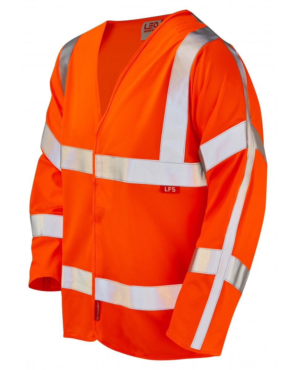 LEO Workwear PARKHAM ISO 20471 Cl 3 LFS Sleeved Waistcoat (EN 14116) HV ORANGE