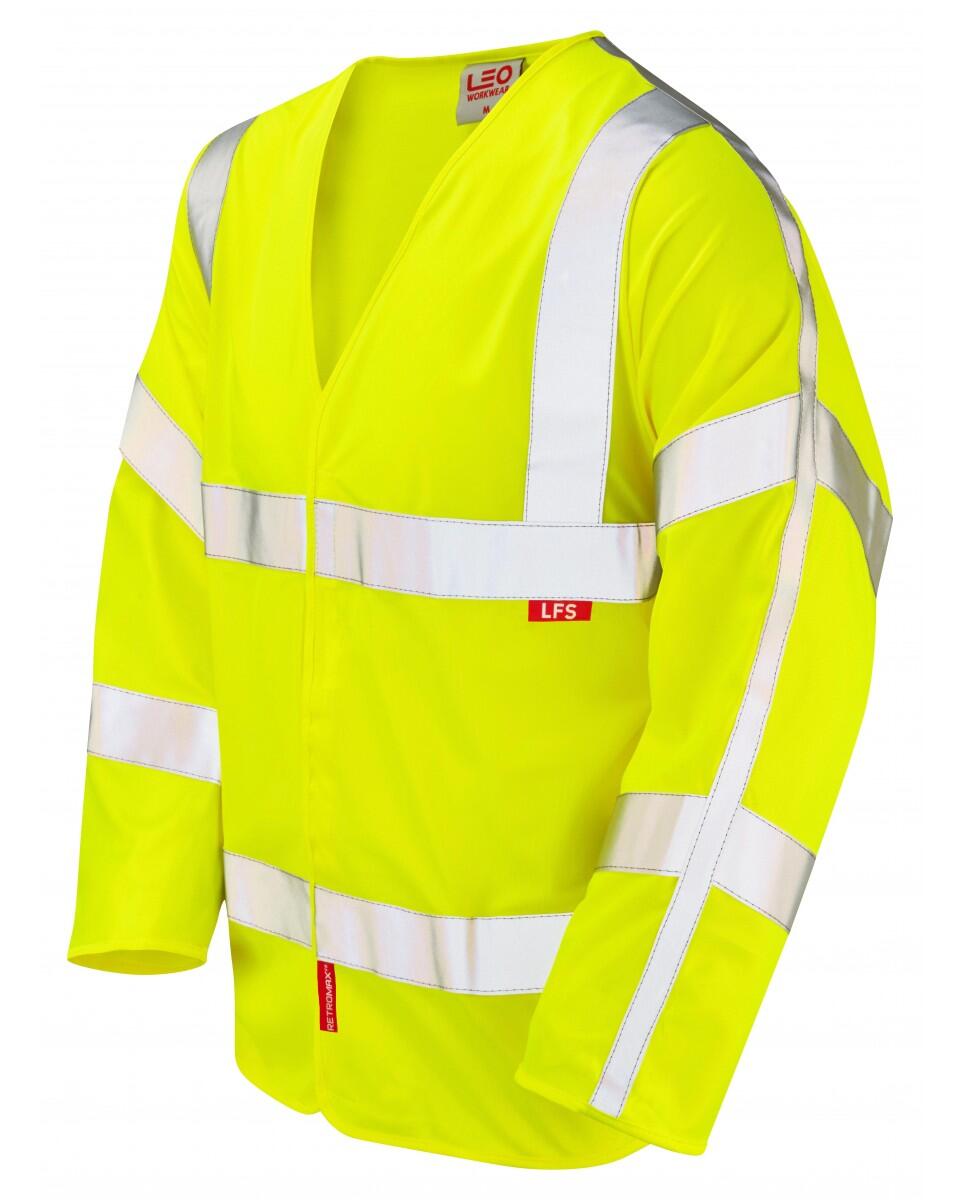 LEO Workwear PARKHAM ISO 20471 Cl 3 LFS Sleeved Waistcoat (EN 14116) HV YELLOW
