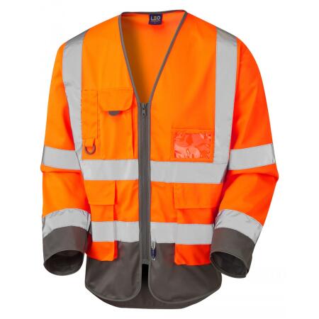 LEO Workwear WRAFTON ISO 20471 Cl 3 Superior Sleeved Waistcoat HV ORANGE/GREY
