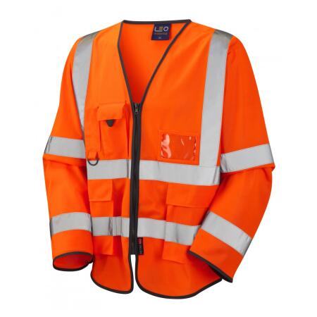 LEO Workwear WRAFTON ISO 20471 Cl 3 Superior Sleeved Waistcoat HV ORANGE