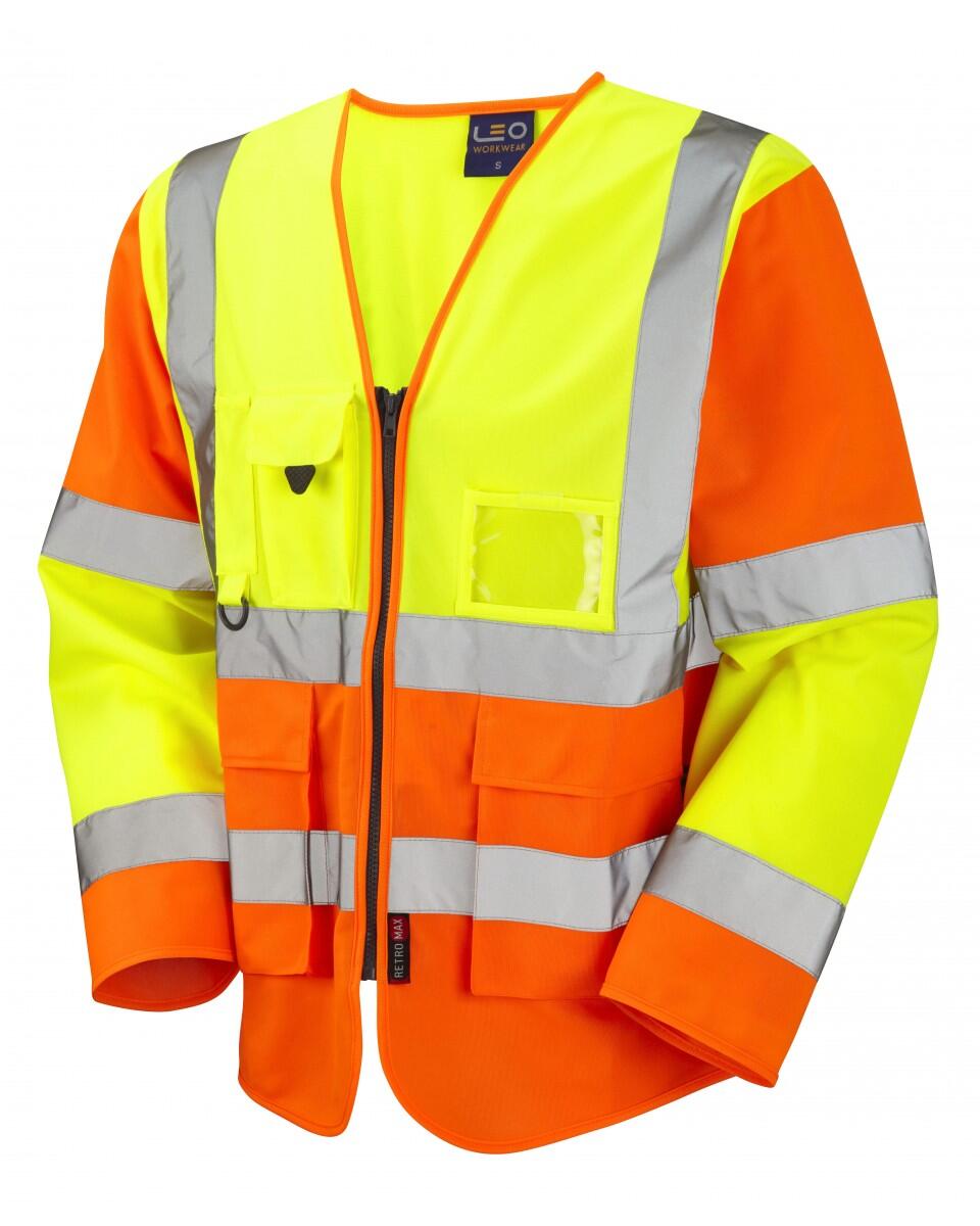 LEO Workwear WRAFTON ISO 20471 Cl 3 Superior Sleeved Waistcoat HV YELLOW/HV ORANGE