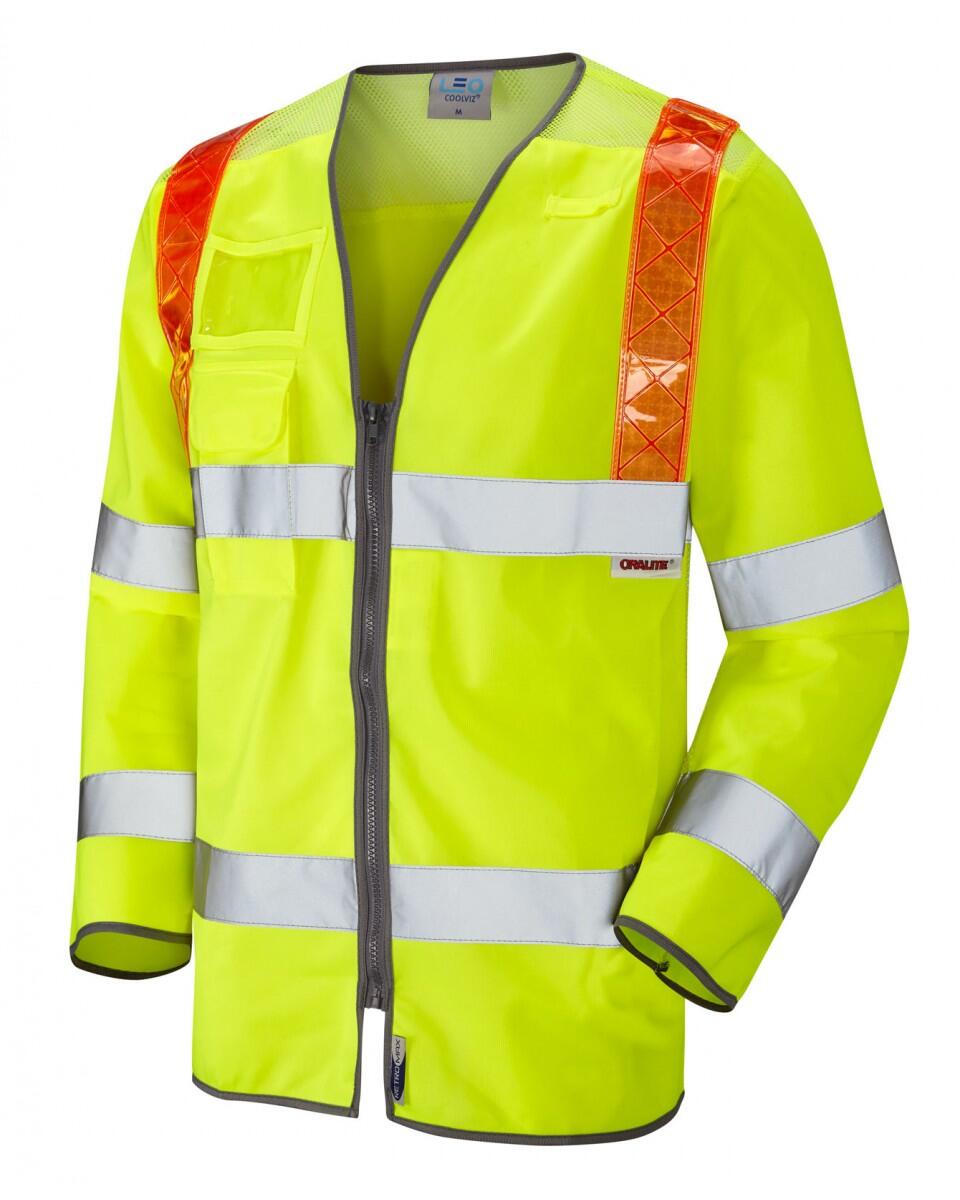 LEO Workwear BARBROOK ISO 20471 Cl 3 Orange Brace Sleeved Waistcoat HV YELLOW
