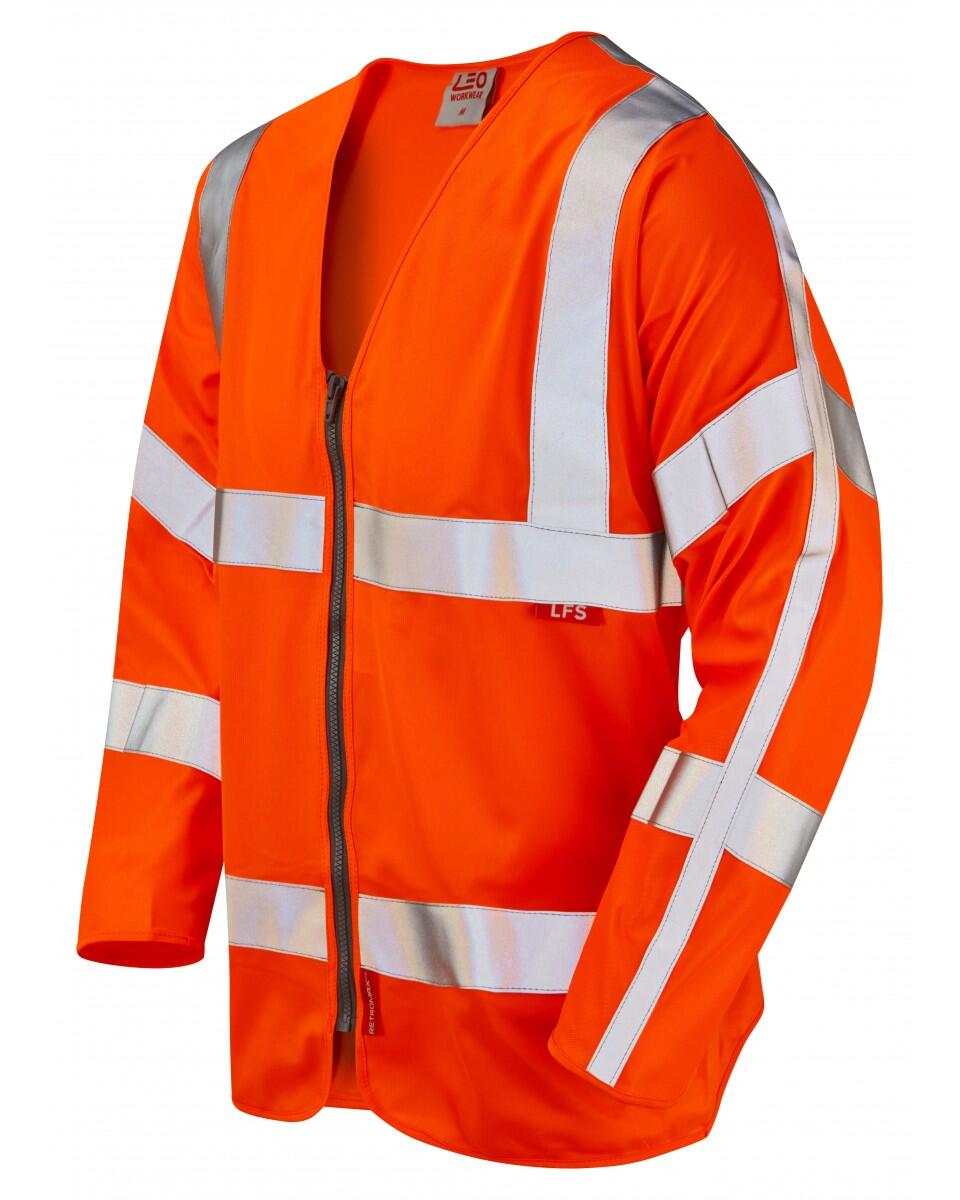 LEO Workwear MERTON ISO 20471 Cl 3 LFS Sleeved Zip Waistcoat (EN 14116) HV ORANGE