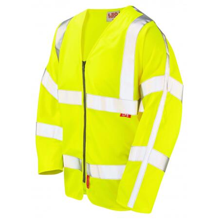 LEO Workwear MERTON ISO 20471 Cl 3 LFS Sleeved Zip Waistcoat (EN 14116) HV YELLOW