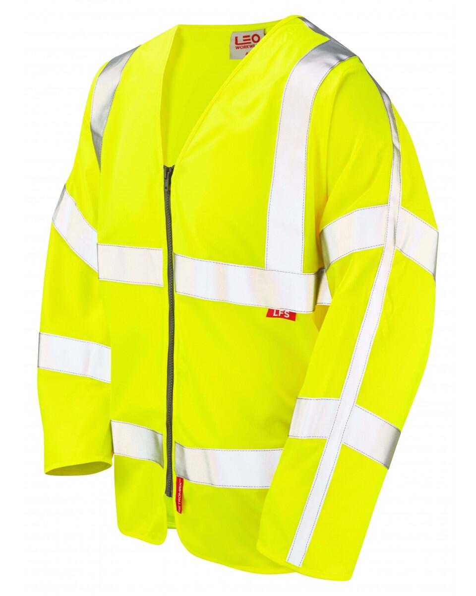 LEO Workwear MERTON ISO 20471 Cl 3 LFS Sleeved Zip Waistcoat (EN 14116) HV YELLOW