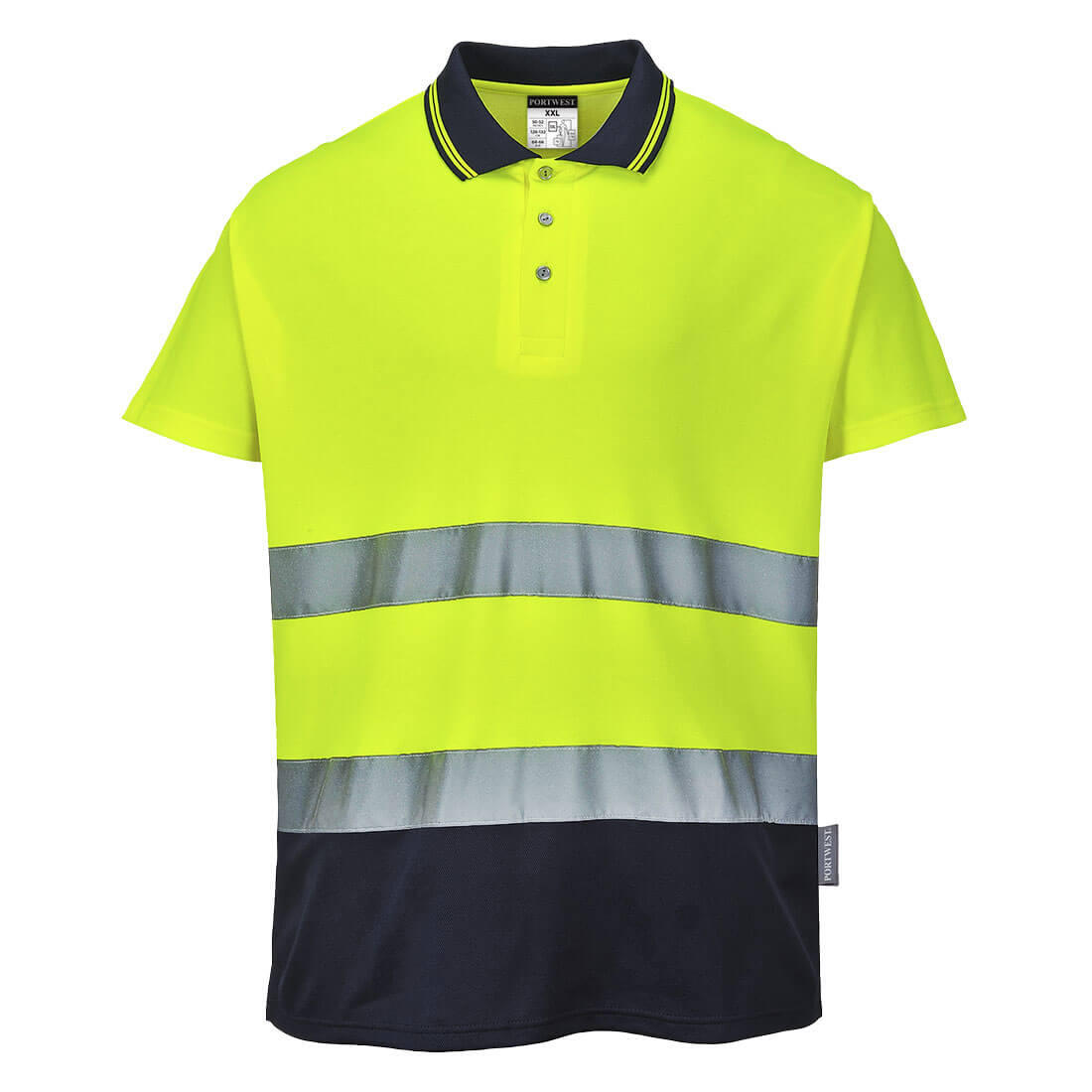 S174 Hi-Vis Cotton Comfort Contrast Polo Shirt S/S Yellow/Navy
