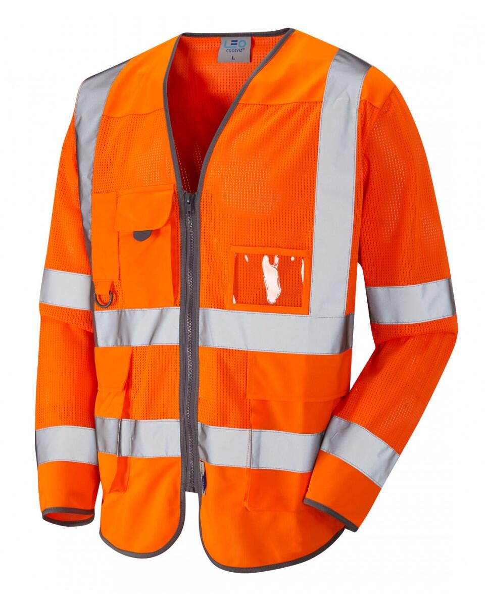 LEO Workwear BURRINGTON ISO 20471 Cl 3 Coolviz Superior Sleeved Waistcoat HV ORANGE