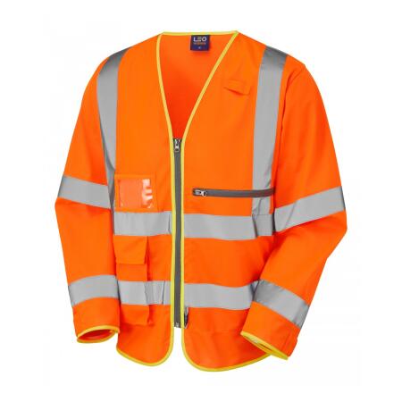 LEO Workwear HEDDON ISO 20471 Cl 3 Superior Sleeved Waistcoat with Tablet Pocket HV ORANGE