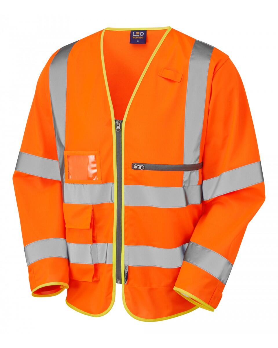 LEO Workwear HEDDON ISO 20471 Cl 3 Superior Sleeved Waistcoat with Tablet Pocket HV ORANGE