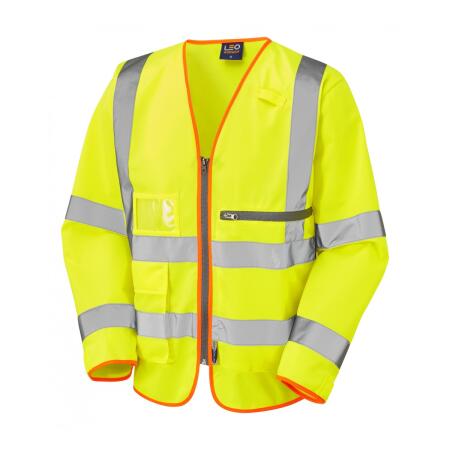 LEO Workwear HEDDON ISO 20471 Cl 3 Superior Sleeved Waistcoat with Tablet Pocket HV YELLOW