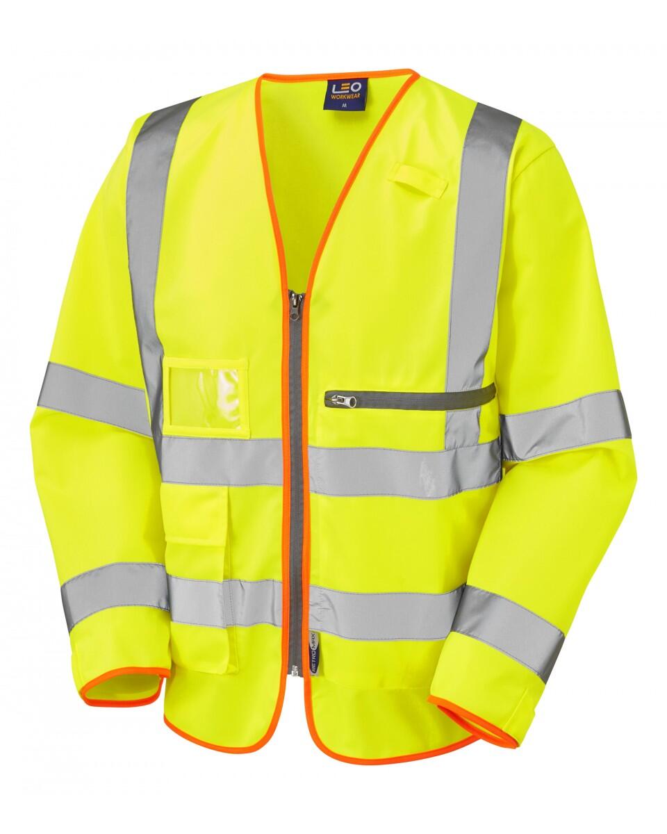 LEO Workwear HEDDON ISO 20471 Cl 3 Superior Sleeved Waistcoat with Tablet Pocket HV YELLOW