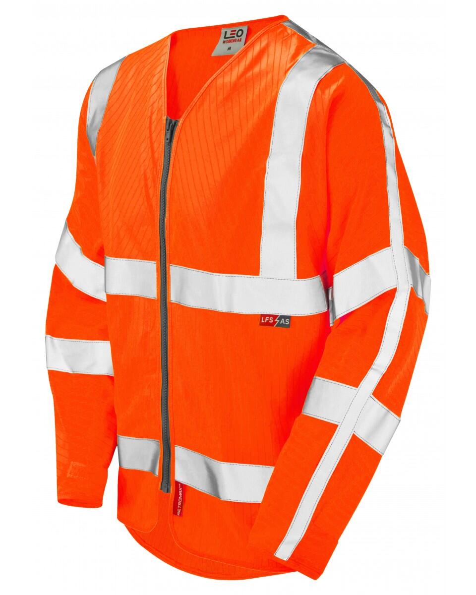 LEO Workwear HUISH ISO 20471 Cl 3 LFS/AS Sleeved Zip (EN 14116/EN 1149) HV ORANGE