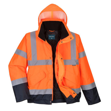 S266 Hi-Vis Contrast Winter Bomber Jacket  Orange/Navy