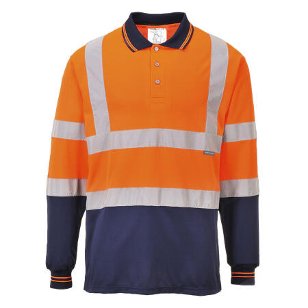 S279 Hi-Vis Contrast Polo Shirt L/S  Orange/Navy