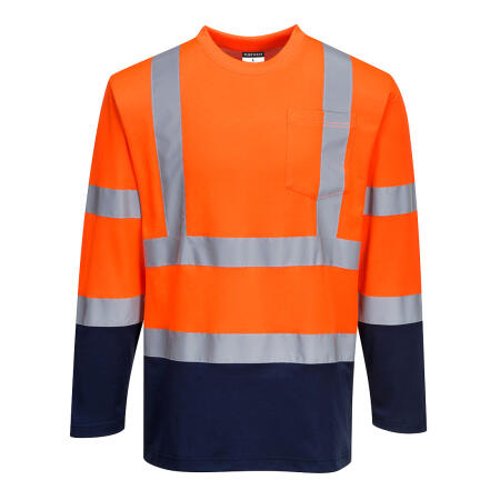 S280 Hi-Vis Cotton Comfort Contrast T-Shirt L/S  Orange/Navy