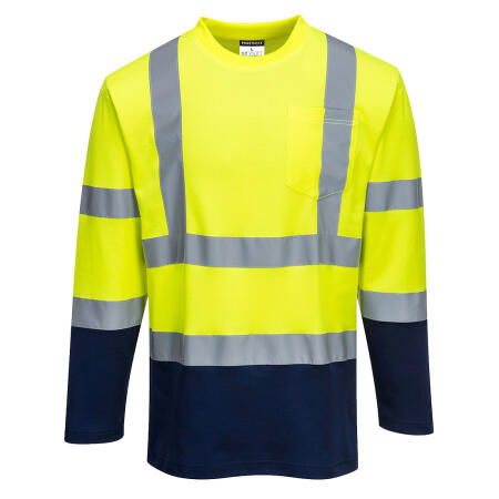 S280 Hi-Vis Cotton Comfort Contrast T-Shirt L/S  Yellow/Navy