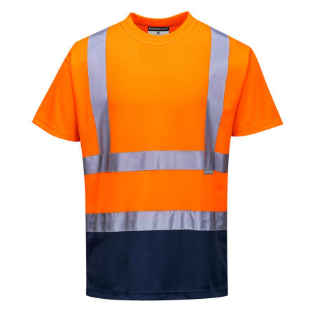 S378 Hi-Vis Contrast T-Shirt S/S  Orange/Navy