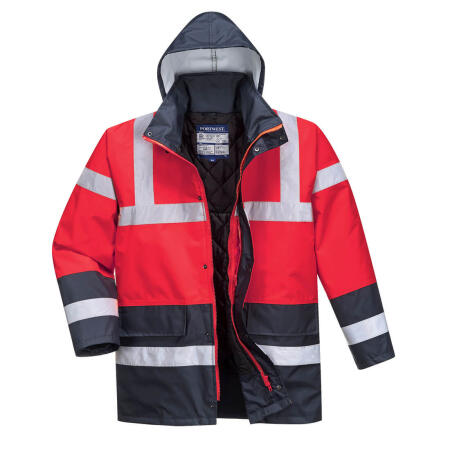 S466 Hi-Vis Contrast Winter Traffic Jacket  Red/Navy