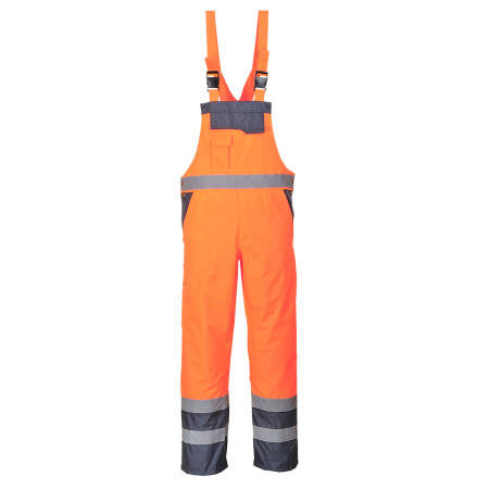 S488 Hi-Vis Breathable Contrast Rain Bib and Brace Orange/Navy