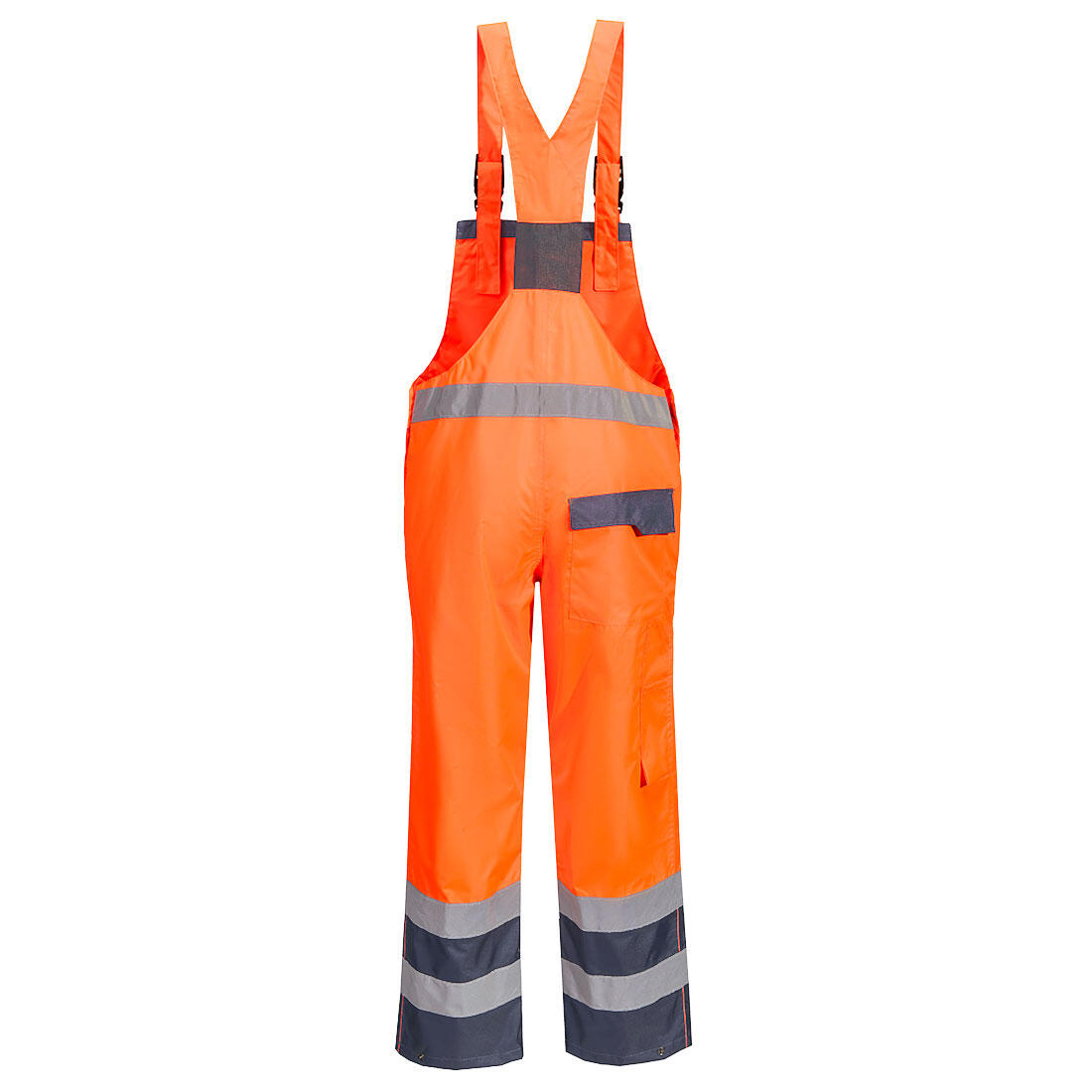 S488 Hi-Vis Breathable Contrast Rain Bib and Brace Orange/Navy - Image 2